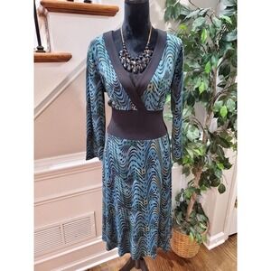 Connected Women's Blue Polyester V-Neck Long Sleeves Knee Length Dress Size 12P